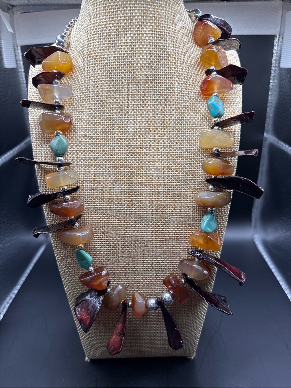 Artisan Agate Carnelian Turquoise Chip Necklace Boho Southwest Statement